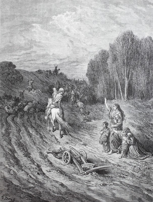 God wants it. peasant leaves his yard to take part in the crusade