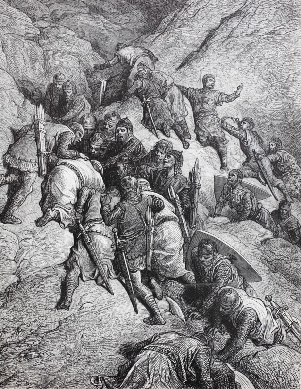 the knights of the crusade have found a hole with water in the rocks