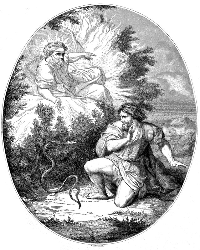 Moses and the burning bush an the snake  /  der Brennende Dornbusch und die Schlange