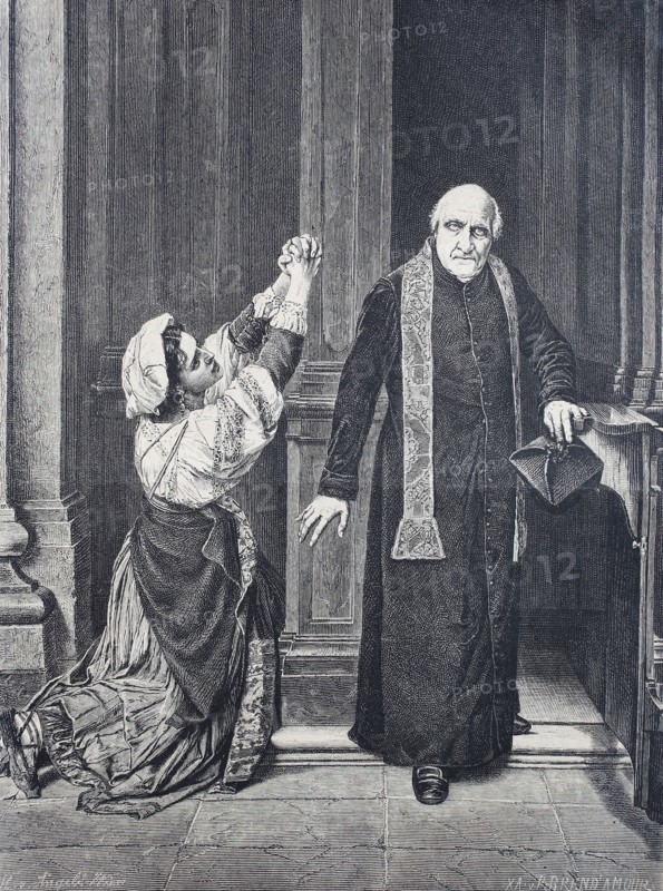 Woman and priest at the confessional  /  Frau und Priester am Beichtstuhl