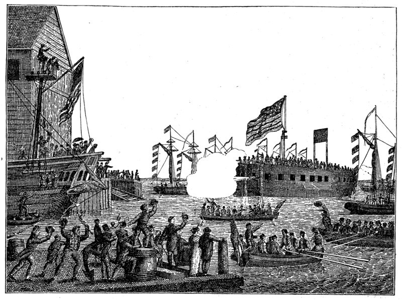 Launch of the first war steamer Fulton I in New York on 29 October 1814  /  Stapellauf des ersten Kriegsdampfers Fulton I. in New York am 29. Oktober 1814
