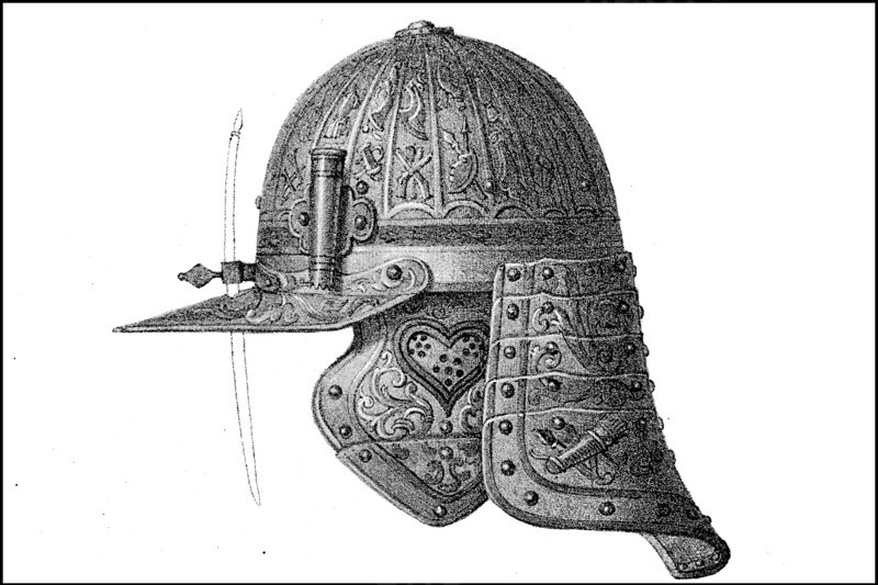 Helmet of a cuirassier officer from the Thirty Years War  /  Helm einer Kuerassieroffizier aus dem Dreisigjaehrigen Krieg