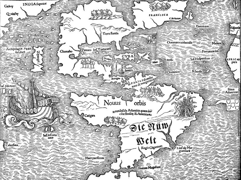 historical map with the view of America at the beginning of the 16th century  /  historische Landkarte mit der Sicht von Amerika zu Anfang des 16. Jahrhunderts