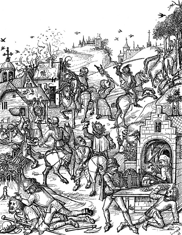 Robber knights attack a village
