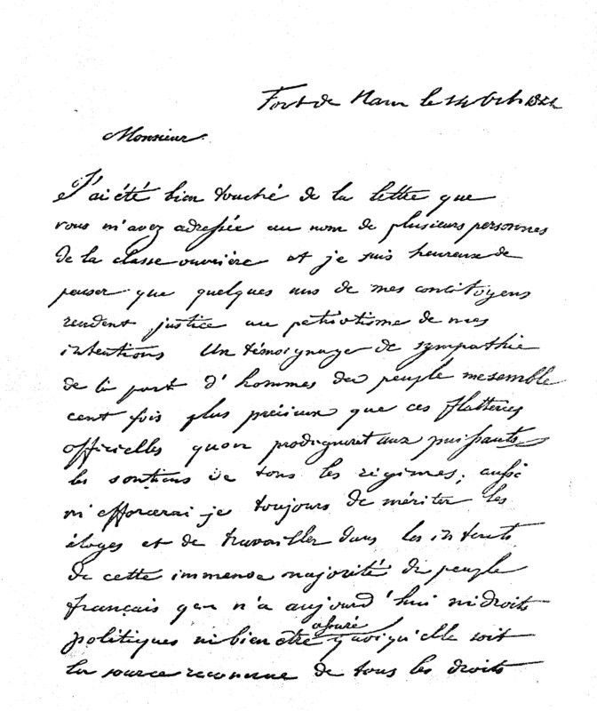 Personal letter from Prince Louis Napoleon Bonaparte of October 14