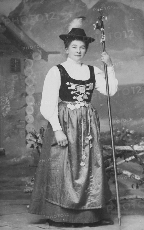 Woman from Bavaria in costume robe with Charivari jewelry chain