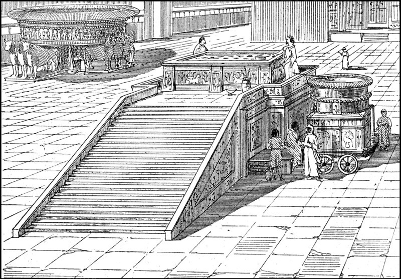 Altar and the brazen sea in the forecourt of the Temple in Jerusalem