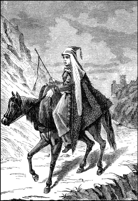 Girls from the Caucasus in men's clothing on the horse on the trip