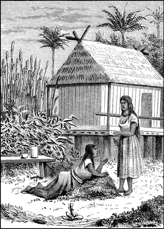 Women in front of a villa on the coast of Ecuador