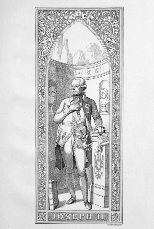 Joseph II (born March 13, 1741 † February 20, 1790) was from 1765 to 1790 as the first member of the House of Habsburg-Lorraine Emperor of the Holy Roman Empire  /  Joseph II. (* 13. Maerz 1741; † 20. Februar 1790) war von 1765 bis 1790 als erster Angehoeriger des Hauses Habsburg-Lothringen Kaiser des Heiligen Roemischen Reiches, historical, digital improved reproduction of an original from the 19th century / digitale Reproduktion einer Originalvorlage aus dem 19. Jahrhundert
