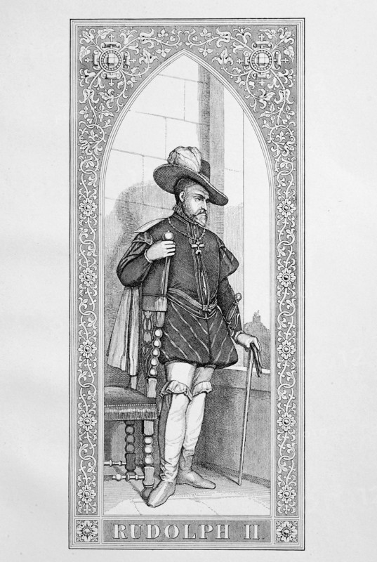 Rudolf II (* July 18, 1552; † 20 January 1612) was emperor of the Holy Roman Empire (1576 to 1612), King of Bohemia and King of Hungary and Archduke of Austria  /  Rudolf II. (* 18. Juli 1552; † 20. Januar 1612) war Kaiser des Heiligen Roemischen Reichs (1576–1612), Koenig von Boehmen sowie Koenig von Ungarn und Erzherzog von oesterreich, historical, digital improved reproduction of an original from the 19th century / digitale Reproduktion einer Originalvorlage aus dem 19. Jahrhundert