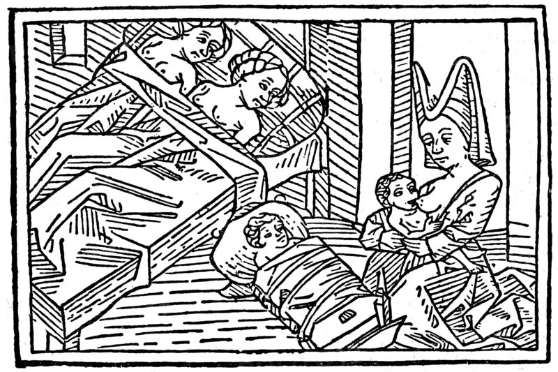 Melusine suckling her child at night. From History of women Melusine