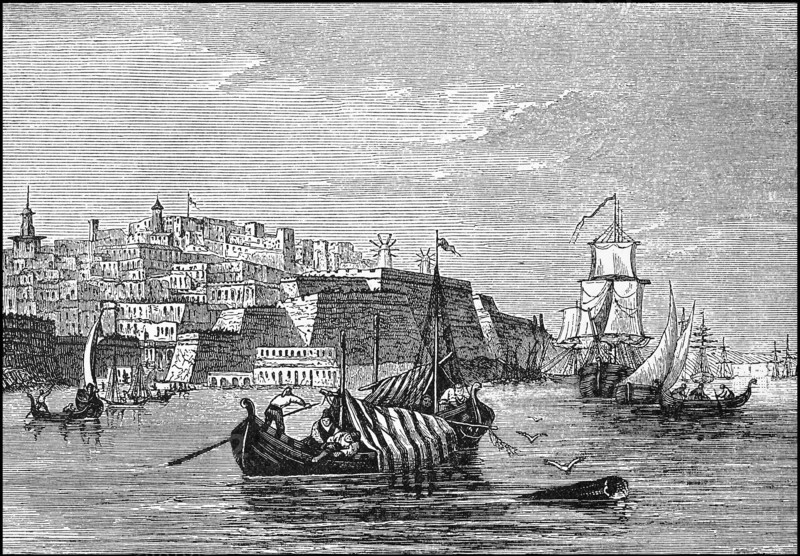 view of the island of Malta in the year 1800  /  Ansicht von Malta im Jahre 1800