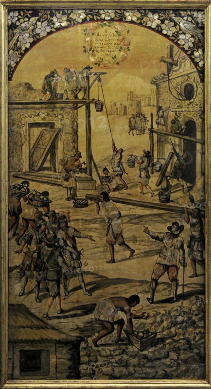 Spanish conquest of the Aztec Empire, Board 3 belonging to a set of 24 boards made with the "enconchado" technique
