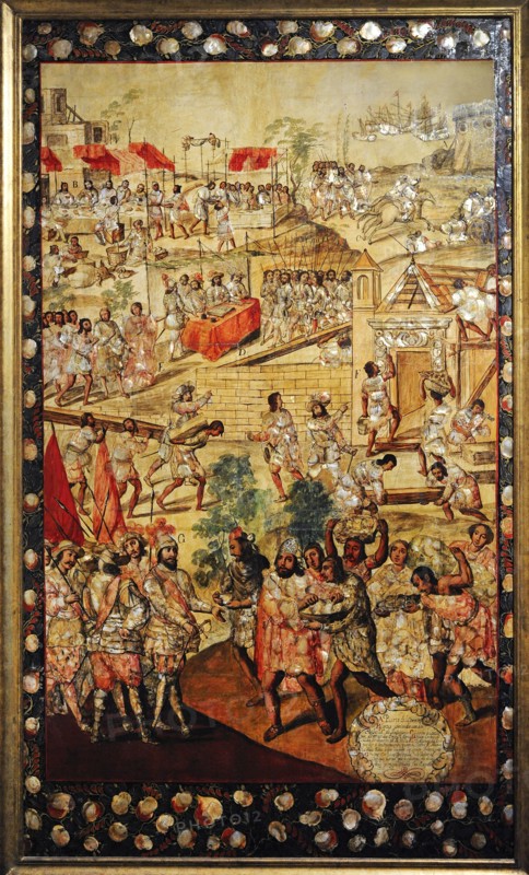The Conquest of Mexico, G- Entrance of Hernan Cortes in Zempuala where he is received by the "Cacique Gordo"