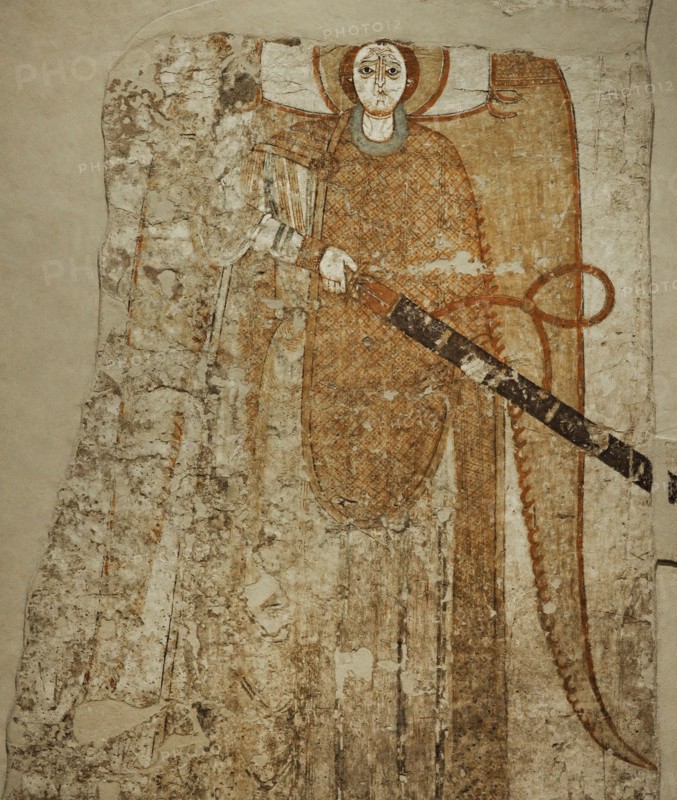 Fresco depicting an archangel with sword