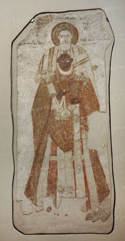 Fresco depicting Bishop Petros with Saint Peter the apostle