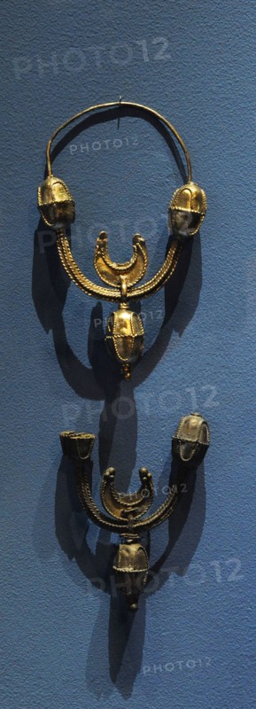 Luxurious temple earrings with crescent-shaped ornament