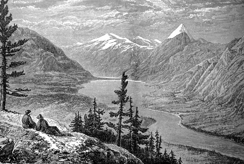 The Athabasca River in the province of Alberta in Canada in 1880  /  Der Athabasca River in der Provinz Alberta in Kanada im Jahre 1880