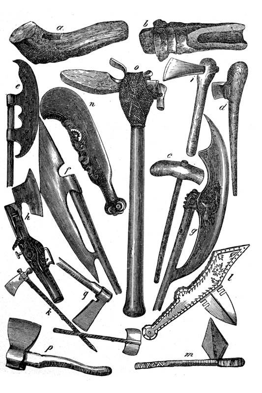 Axes and hatchets of different times and peoples
