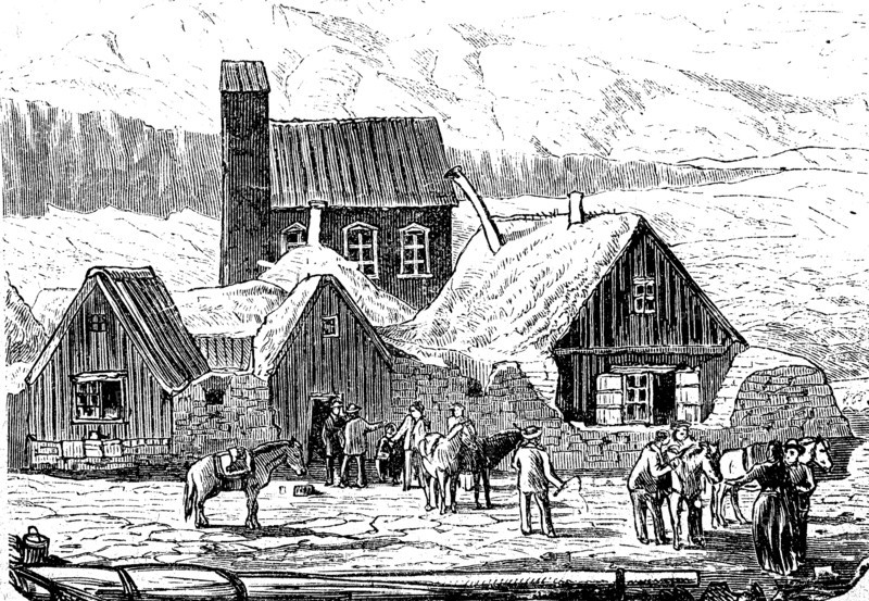 Country parsonage and church in Thingvalla in Iceland