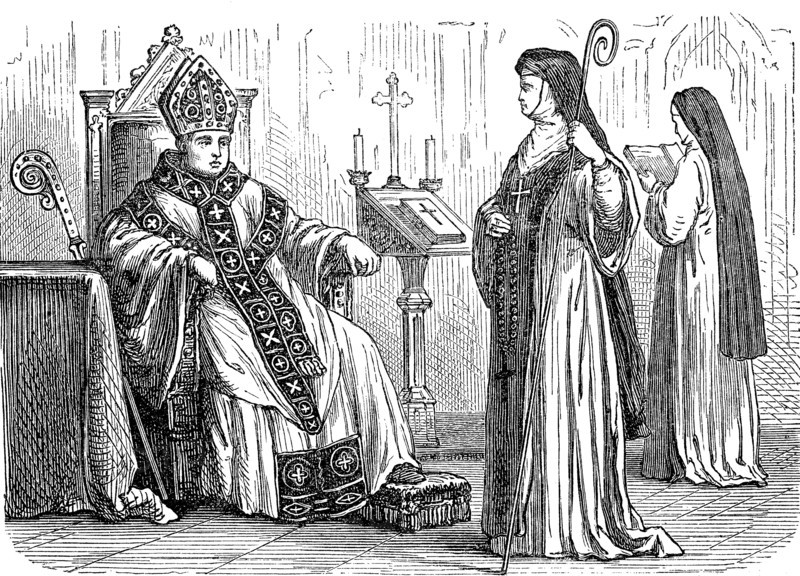 Infulfillment abbot with papal privilege and abbess in monastery