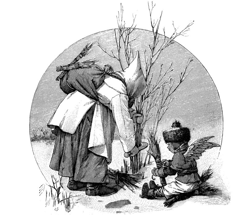 Woman cutting willow rods in winter