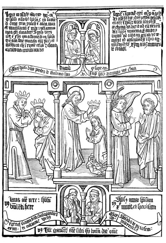 episodes from a block-book Biblia Pauperum illustrating typological correspondences between the Old and New Testaments  /  Ein Blatt der Armenbibel