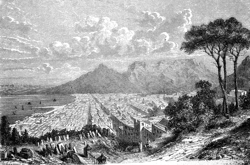 View of Cape Town in South Africa in 1880  /  Blick auf Kapstadt in Südafrika im Jahre 1880