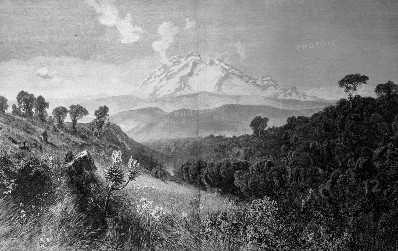 View of Kilimanjaro in Tanzania in 1870  /  Blick zum Kilimandscharo in Tansania im Jahre 1870