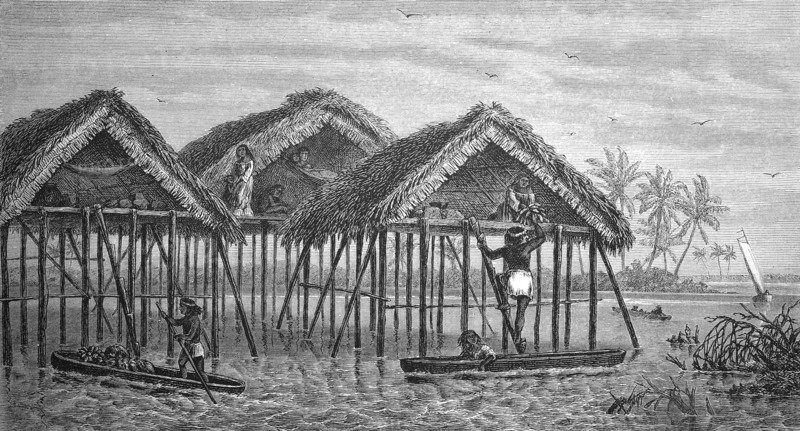 Pile huts of the Goajiro Indians in the lake of Maracaibo