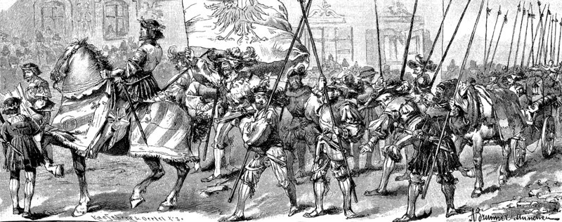 The procession of Landsknechte at the unveiling of the war memorial in Tölz