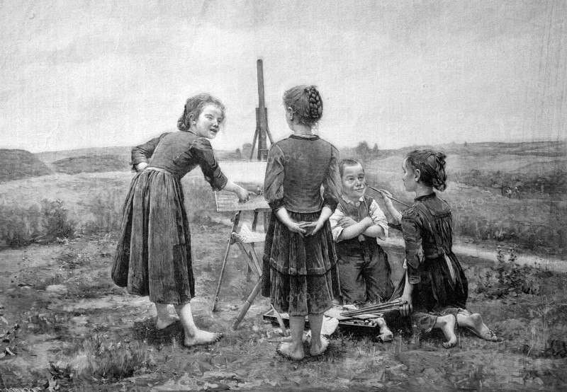 Children painting in the countryside