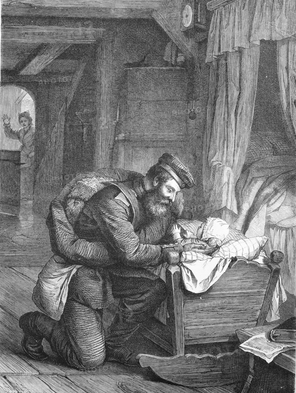 Soldier coming home from the Franco-Prussian War first greets his child