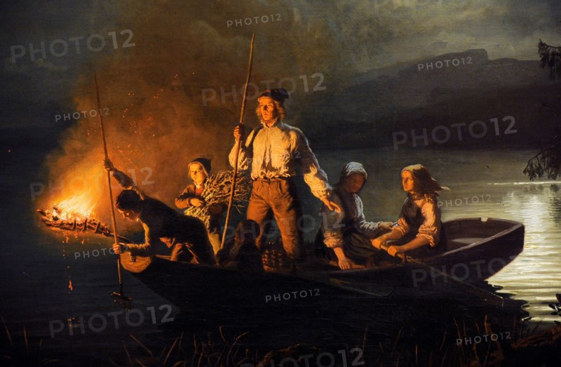 Adolph Tidemand and Hans Gude, Spearfishing on the Lake Kroderen