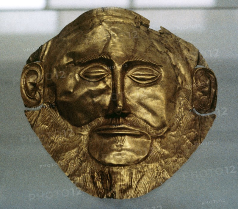 Mask of Agamemnon, gold funeral mask. Mycenae .1550-1550 BC. Greece.