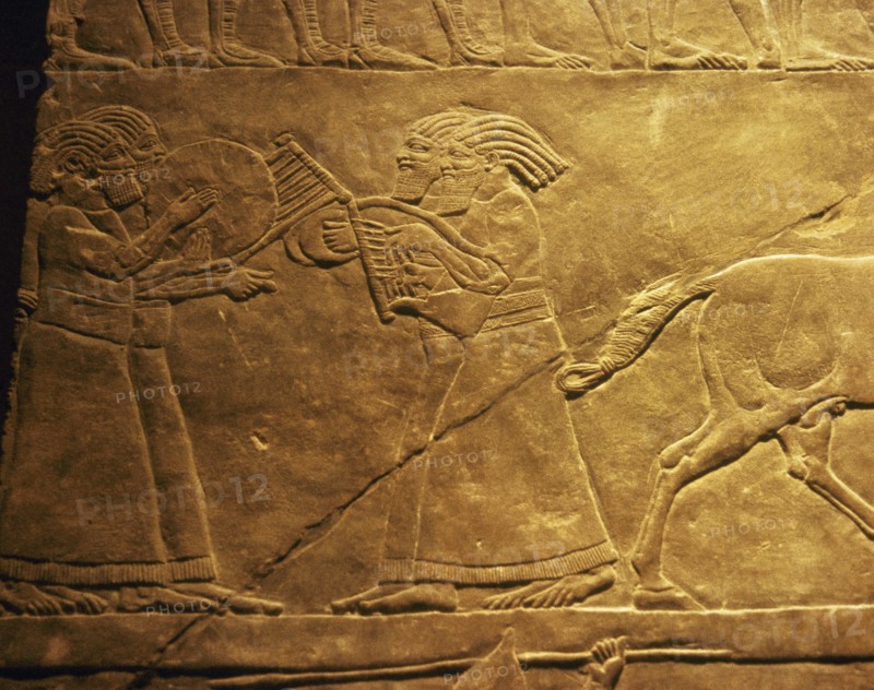Palace of Ashurbanipal, Nineveh, Iraq. Music scene. AssyrianS. 7th century BC.