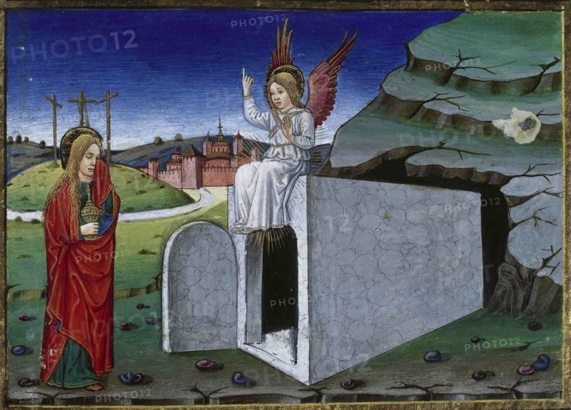 Mary brings an ointment to the tomb of Jesus.