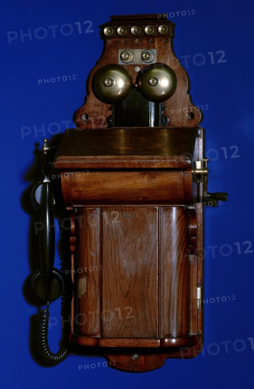 Manual telephone switchboard with handset.