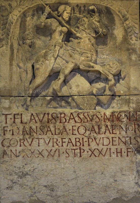 Roman funerary stele of the cavalryman Flavius Bassus.