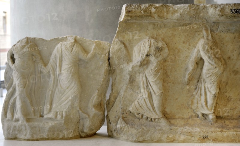 Revetement from the base of a dedication. Eleven women dancing.