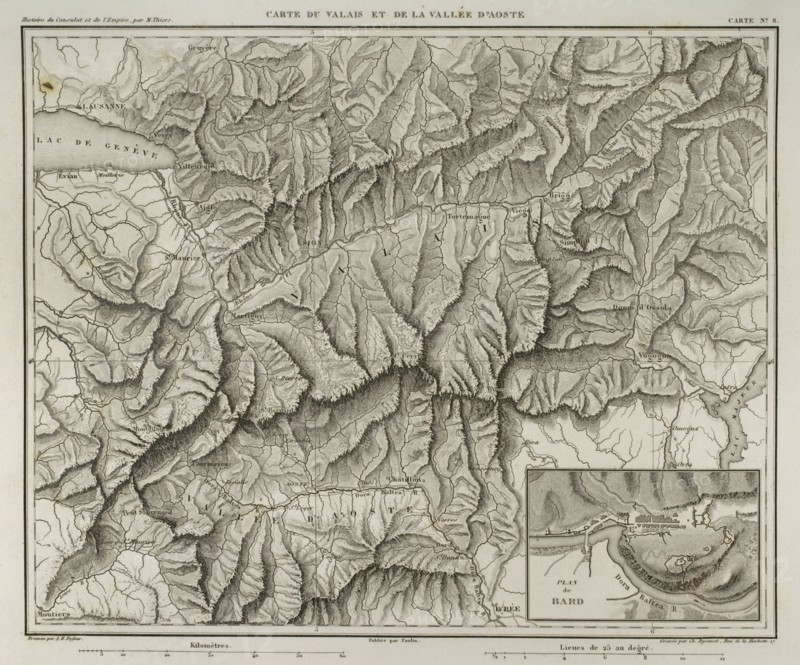 Napoleonic map of Valais and Aosta Valley.