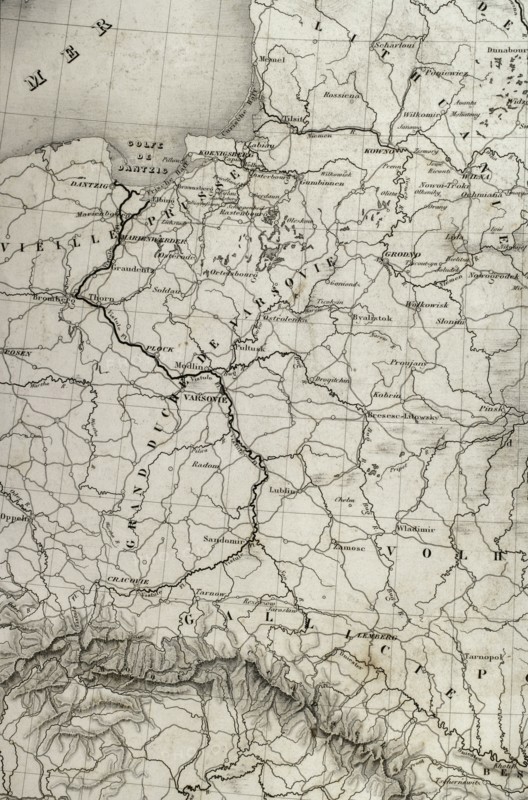 Area of the Baltic Sea and territory of Duchy of Warsaw.