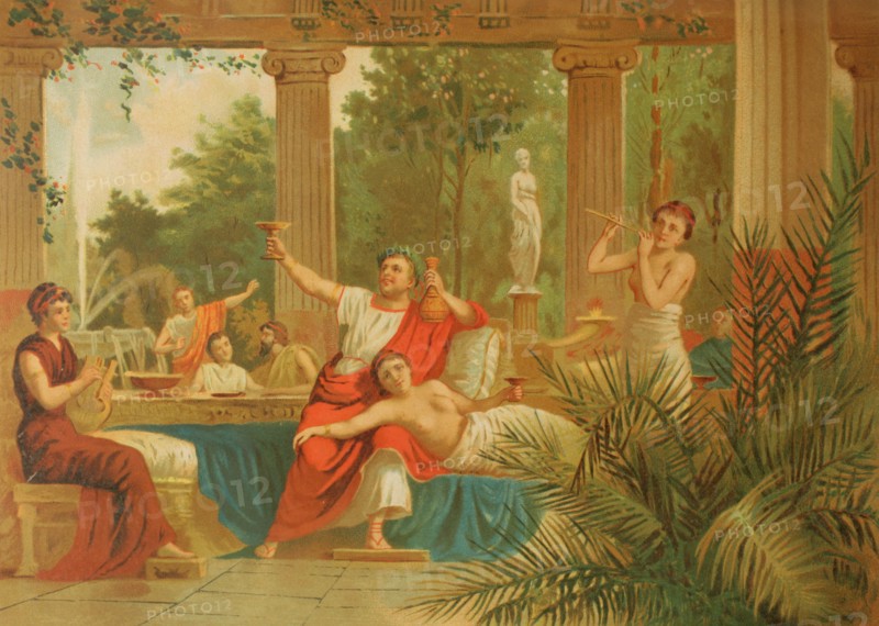 The emperor Nero participating in a bacchanalia.