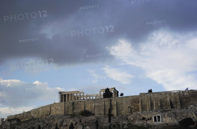 View of Acropolis. Walls and temple.