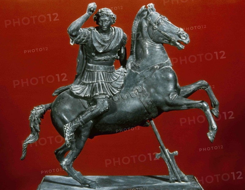 Alexander the Great riding Bucephalus.