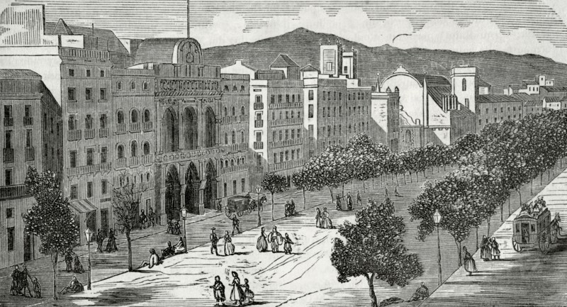 View of the Rambla and the Liceo Theater.