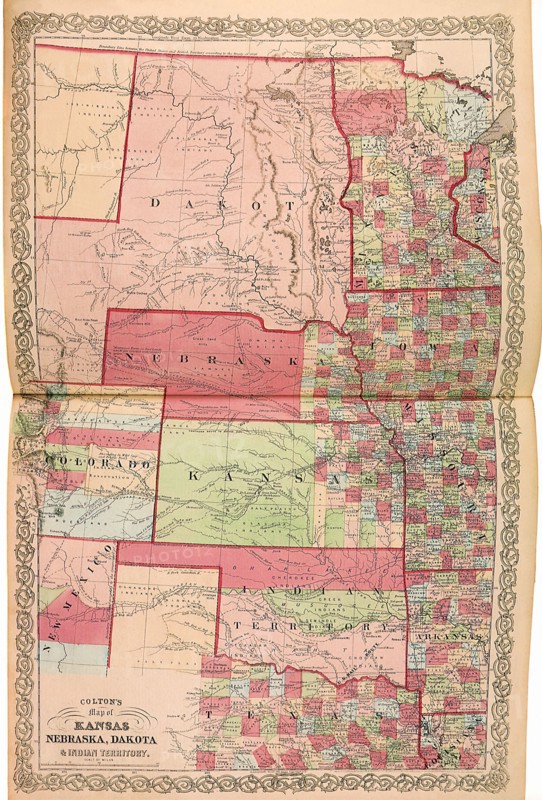 Map of Kansas, Nebraska, Dakota & Indian Territory