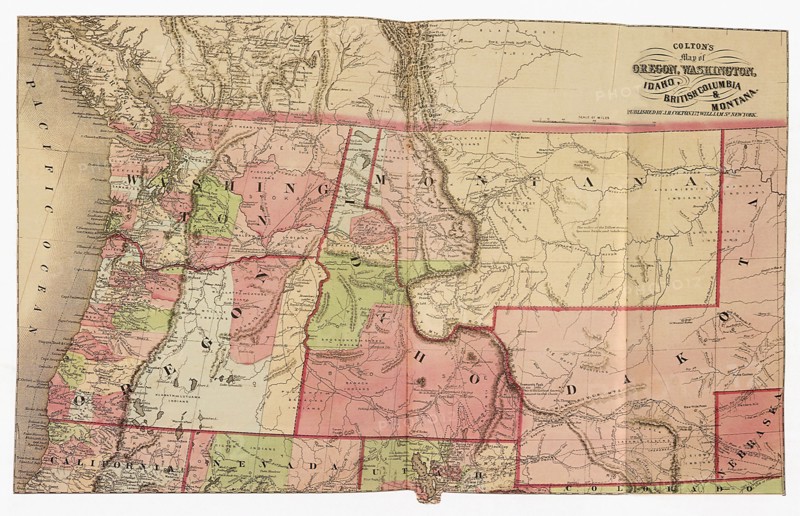 Map of Oregon, Washington, Idaho, British Columbia & Montana