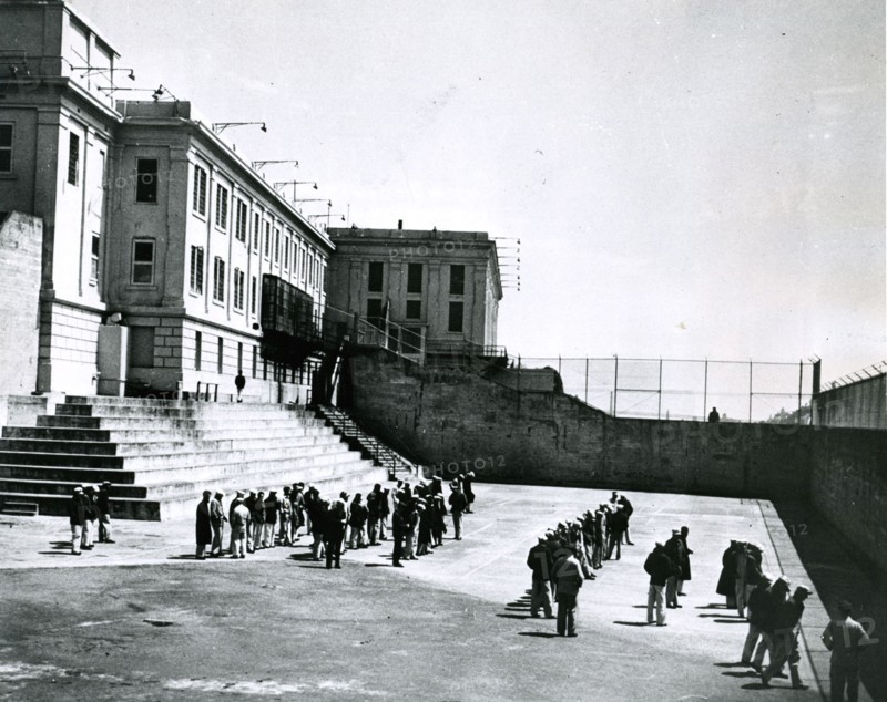 Alcatraz Prison, San Francisco, circa 1940 - Prison Yard and prisoners.
